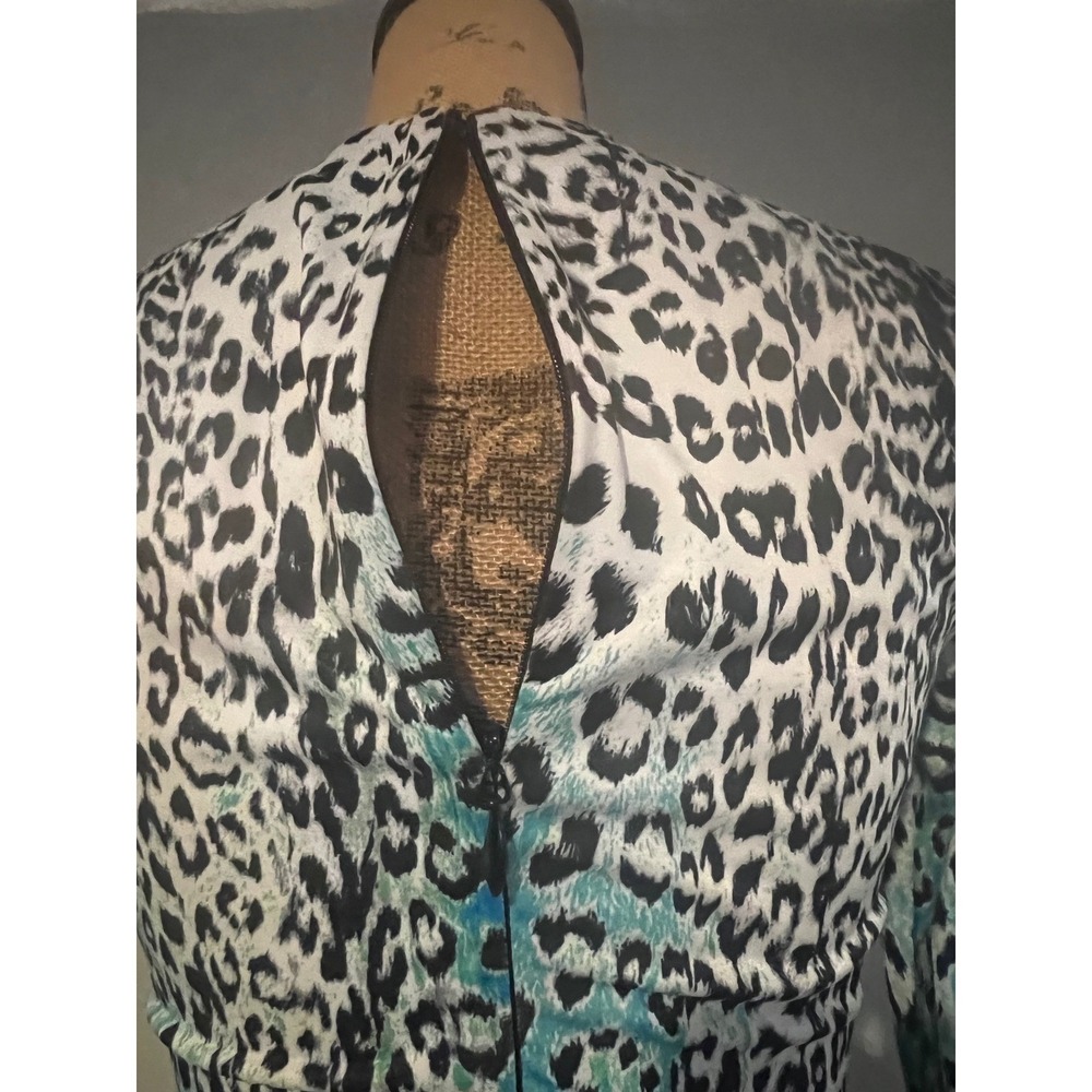 Bebe Blue Leopard Print Ruched V-Neck Long Sleeve Mini Dress XS 70JGW101-V567 - Picture 5 of 8